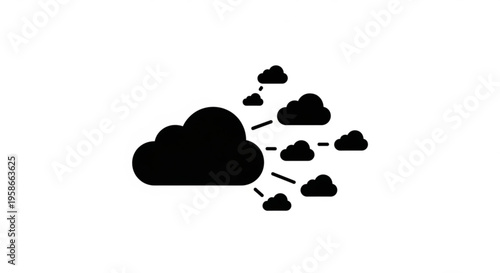 A minimalist vector graphic of a large cloud dispersing smaller clouds