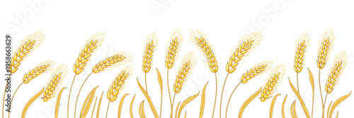 Wheat Ear Gold Engraved Border Background, Agricultural Silhouette Press Design with Golden Flour Production Concept, Cereals Ripe Spike Horizontal Frame Pattern for Organic Bread and Beer Vector