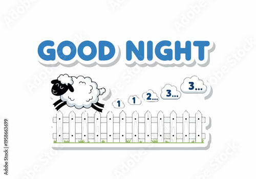 A sheep jumps over a white picket fence at night counting