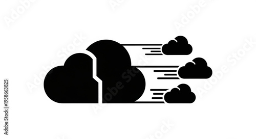 A minimalist vector graphic illustration of clouds blowing in the wind