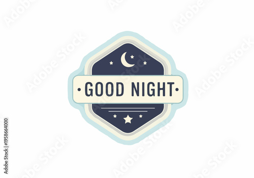 Elegant emblem for nighttime wishes, featuring a crescent moon and stars, perfect for serene evening greetings and peaceful rest designs