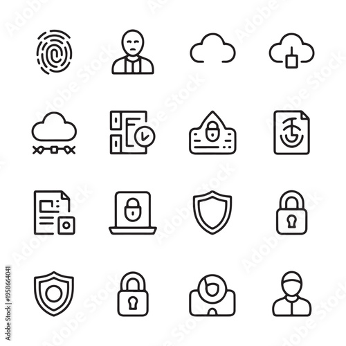 Islamic Cybersecurity Line Icons Set, Data Protection and Privacy Monoline Vector Collection, Transparent Background