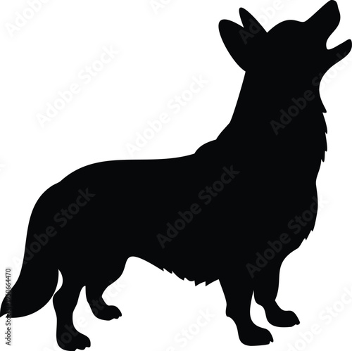 Pembroke Welsh Corgi silhouette vector illustration black and white