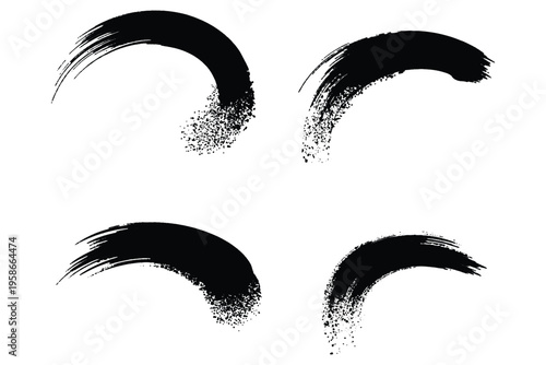Bilde på lerret Black paint brush stroke collection, ink splash set, grunge texture circles isol