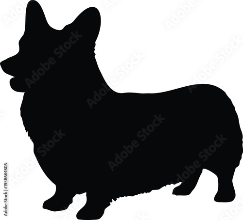 Pembroke Welsh Corgi silhouette vector illustration black and white