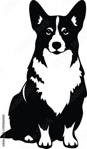 Pembroke Welsh Corgi silhouette vector illustration black and white