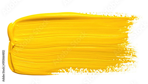 Yellow paint stroke with texture. Brush mark, vibrant color, textured surface, brushstroke detail, isolated