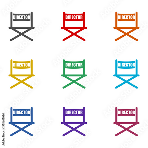 Film director chair icon isolated on white background. Set icons colorful