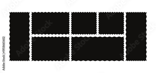 Postage stamp borders set vector. Wavy edge frame or shape.  Geometric shapes with scallop and zigzag edges set. 