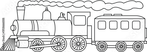 vintage steam train, locomotive illustration, old railway engine, retro transport, classic train drawing, steam locomotive, railway carriage, industrial era transport