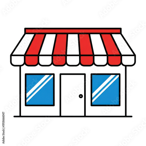 Small storefront with red and white awning isolated on transparent background