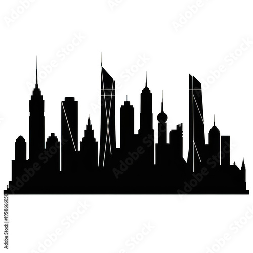 Silhouette of a modern city skyline isolated on transparent background