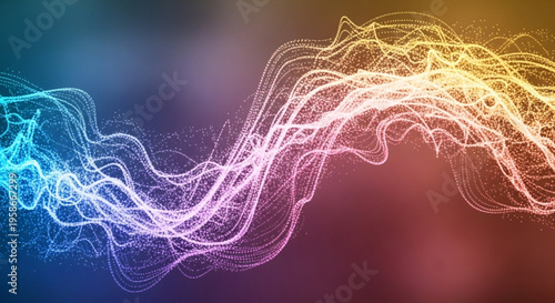 Vibrant multicolored glowing wave lines on gradient background abstract technology and innovation concept