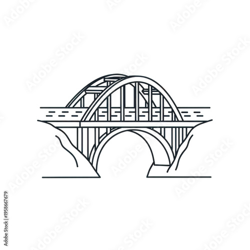 Illustrated arch bridge isolated on transparent background
