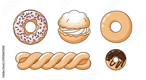 Vibrant Illustration of Assorted Donuts and Pastries.