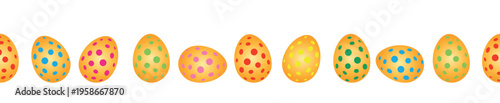 Bunte Ostereier mit Punkten nebeneinander in einer Reihe, horizontal, Banner im Querformat, transparent ohne Hintergrund