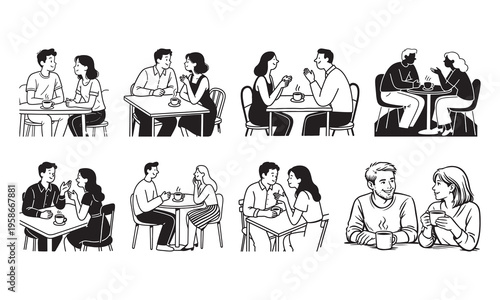 Sitting on a chair and drinking coffee ,silhouette vector set