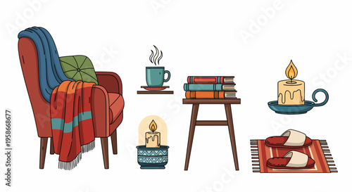 Cozy Reading Nook with Books and Candles.