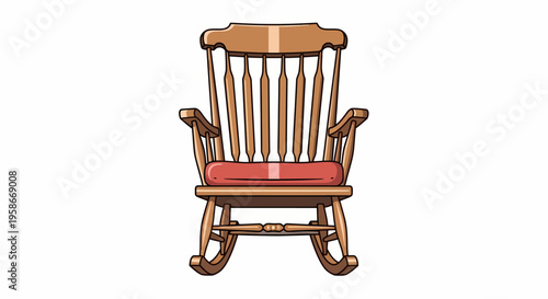 Classic Wooden Rocking Chair with Red Cushion.