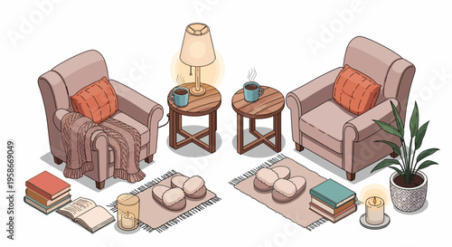 Cozy Armchairs with Pillows and Home Decor.