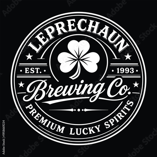 Leprechaun Brewing Co Premium Lucky Spirits Vintage St Patricks Day Badge Vector