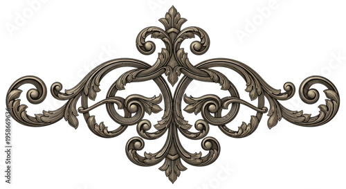 Ornate baroque flourish design element detailed symmetrical curves dark gray silhouette