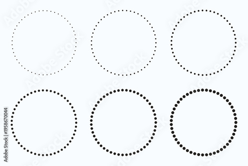 Set of Minimalist Circular Line Frames - Geometric Round Outline Borders with Variable Stroke Thickness for Graphic Design