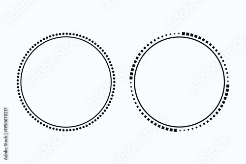 Technical Circular Frame Set - Abstract Round Geometric Borders with Dotted Line Patterns for Graphic Design.