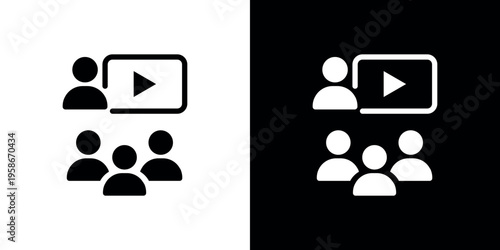 Black and white conference on split background play button