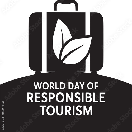 Illustration of a suitcase with leaves for world day of responsible tourism in black and white