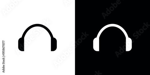 Black and white headphones on split background symbol
