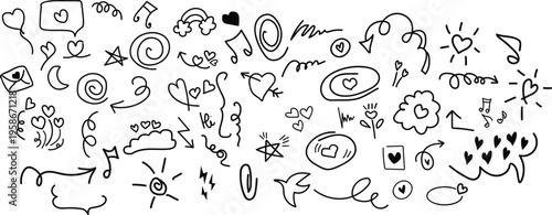 Hand drawn doodle art collection with various cartoon illustrations