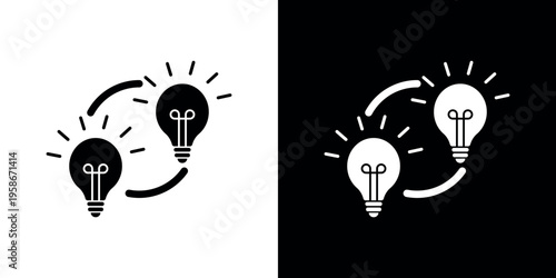 Black and white light bulb with curved arrows lightbulb