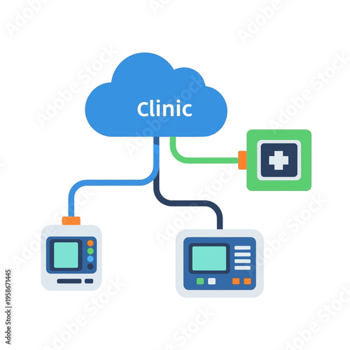 Cloud Clinic Network Connecting Medical Devices and Healthcare.