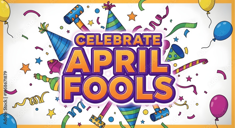 Obraz premium Vibrant april fools' day celebration image with colorful confetti and balloons