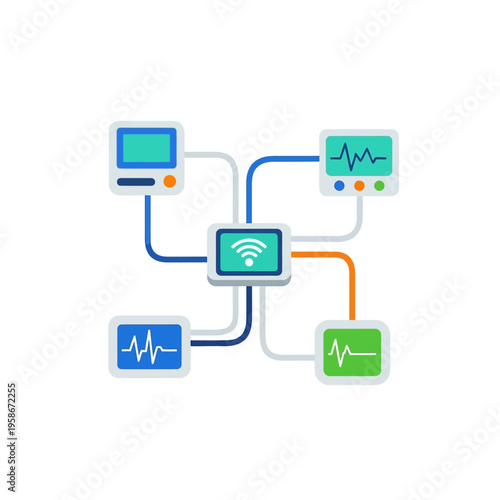 Connected Medical Devices Network Illustration.