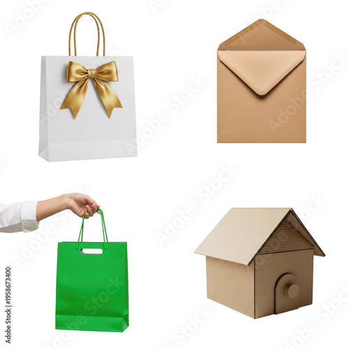 Wallpaper Mural Four gift icons including bag, envelope, box, and gift box, isolated on transparent cutout png. Torontodigital.ca