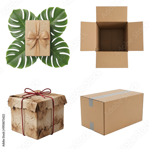 Wallpaper Mural Four wrapped gift boxes with decorative patterns and ribbons, isolated on transparent cutout png. Torontodigital.ca