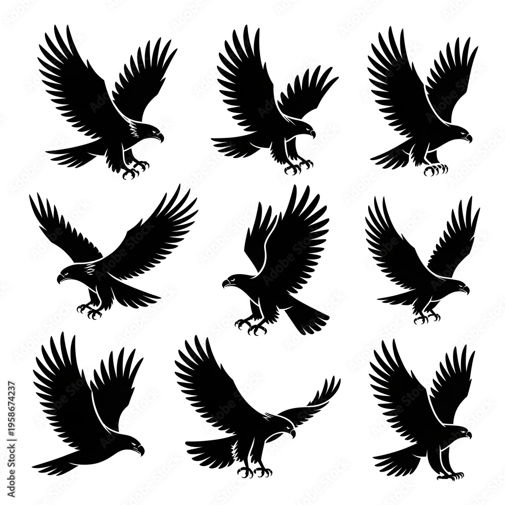Fototapeta premium Minimal Black Eagle Silhouette Icon Set