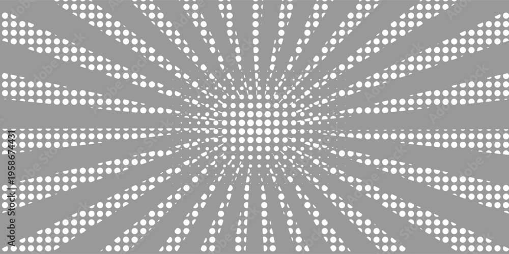 Obraz premium A dynamic abstract background featuring a radial burst pattern created with halftone dots, emanating from a bright central area.