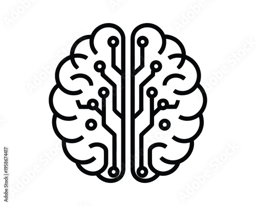 Artificial intelligence brain icon, futuristic digital brain design symbolizing artificial intelligence deep learning data processing and innovation, vector illustration for technology and app design.