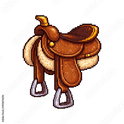 Pixelated horse saddle icon logo flat vector design