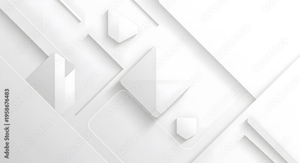 Fototapeta premium White abstract background with geometric shapes and lines in 3D paper cut style