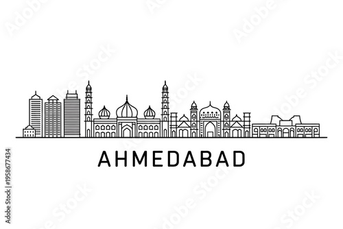 Ahmedabad city skyline with various buildings and towers  Indian architecture