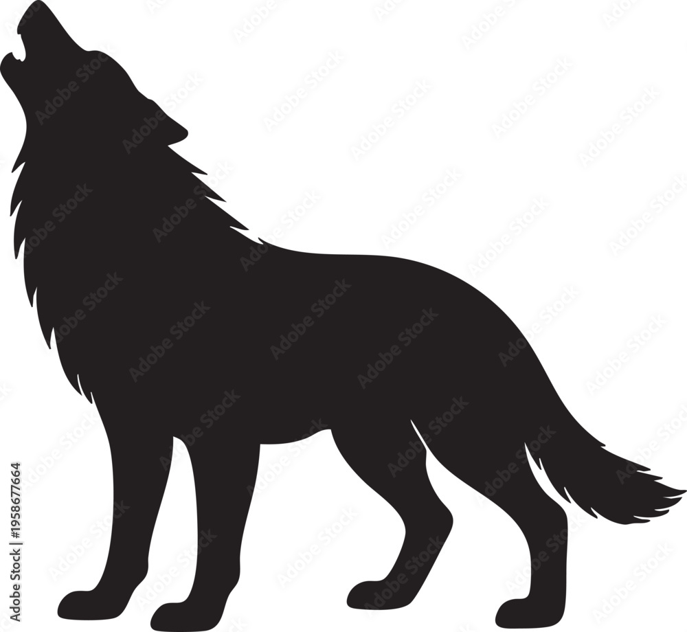 Obraz premium Wolf Silhouette Vector – Howling Wild Animal Black Shape