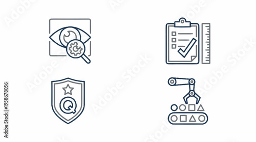 Security icons including eye with magnifying glass, clipboard, shield, and robotic arm