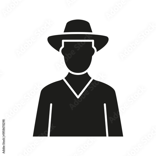 Farmer In Hat Solid Icon. Rural Worker Person Symbolizing Agriculture Silhouette Symbol. Traditional Attire Representation. Isolated Vector Illustration