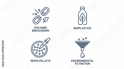 Scientists study biodegradable bioplastics polymer breakdown process using environmental filtration and resin pellets in a laboratory setting.