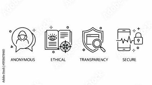 An illustration depicting anonymous icons with ethical and transparent secure elements