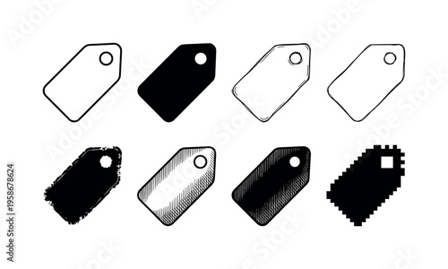 Eight tag shapes in black and white